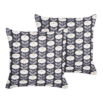 Set Of 2 Garden Cushions Grey Polyester 45 X 45 Geometric Pattern Modern Outdoor Decoration Water Resistant Beliani