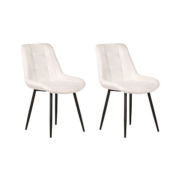 Set Of 2 Dining Chairs Off-white Velvet Black Steel Legs Modern Upholstered Chairs Beliani