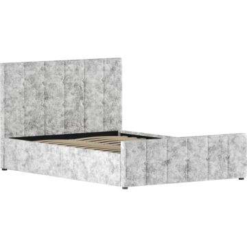 Vida Designs Valentina Double Ottoman Bed, Crushed Velvet Silver