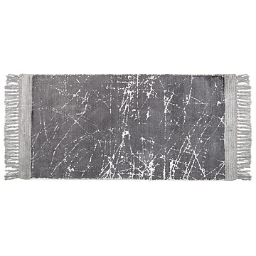 Area Rug Grey Viscose With Cotton Backing With Fringes 80 X 150 Cm Style Modern Glam Beliani