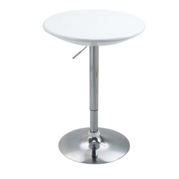 Homcom Modern Round Bar Table Adjustable Height Home Pub Bistro Desk Swivel Painted Top With Silver Steel Leg And Base, White