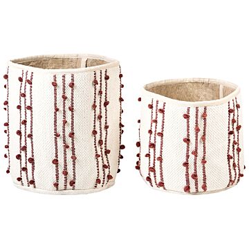 Set Of 2 Storage Boxes Beige And Red Cotton 40/45 Cm Height Laundry Baskets Bin Accessory Decoration Boho Beliani