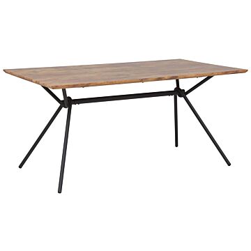 Dining Table Dark Wood Top Black Metal Legs 160 X 90 Cm 6 Seater Rectangular Industrial Beliani