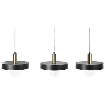 Hanging Lamp Black And Gold Metal 118 Cm 3-light Round Shades Modern Design Kitchen Dining Room Beliani