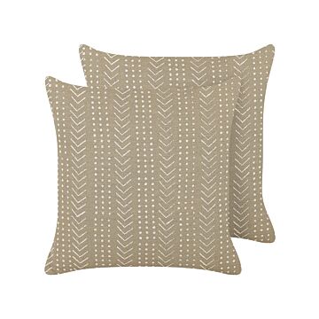 Set Of 2 Decorative Cushions Grey Cotton 45 X 45 Cm Geometric Pattern Foil Print Boho Decor Accessories Beliani