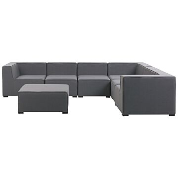Corner Sofa Set Grey Fabric Upholstery 7 Seater With Ottoman Indoor Outdoor Modular Garden Lounge Set Left Hand Beliani