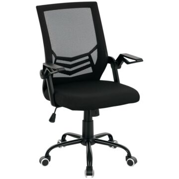 Vinsetto Mesh Office Chair, Computer Desk Chair With Flip-up Armrests, Lumbar Back Support And Swivel Wheels, Black