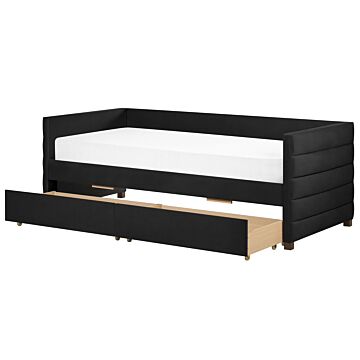 Daybed Black Velvet Eu Single Size 90 X 200 Cm With Slatted Frame And Drawers Beliani