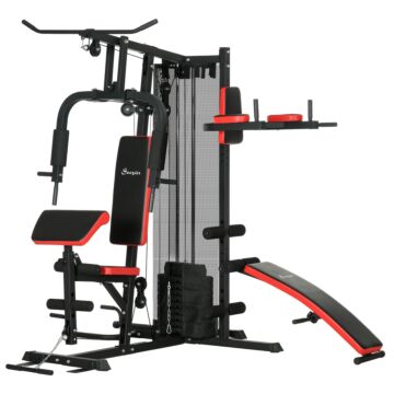 Sportnow Multi Gym Workout Station, Weight Machine With 65kg Weight Stack, Sit Up Bench, Push Up Stand, Dip Station