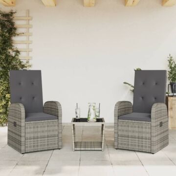 Vidaxl 3 Piece Garden Dining Set With Cushions Grey Poly Rattan