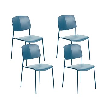Set Of 2 Dining Chairs Blue Plastic Contemporary Modern Design Dining Room Seating Beliani