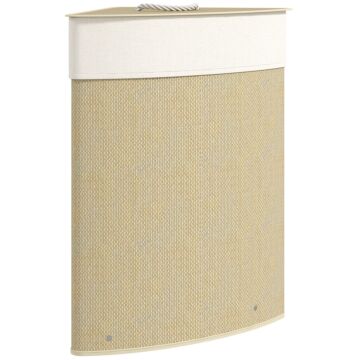 Homcom Bamboo Laundry Basket With Lid, 55l Corner Laundry Hamper With Removable Washable Liner Bag, Bathroom Triangle Washing Basket, 35 X 35 X 60 Cm, Nature Wood Finish