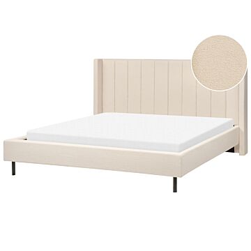 Eu Super King Size Bed Frame Beige Boucle Fabric 6ft Upholstered Headboard Slatted Base Black Legs Modern Design Beliani