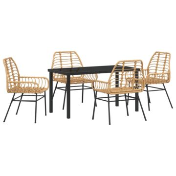 Vidaxl 5 Piece Garden Dining Set Brown Poly Rattan