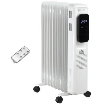 Homcom 2180w Oil Filled Radiator, 9 Fin, Portable Electric Heater With Led Display, 24h Timer, 3 Heat Settings, Adjustable Thermostat, Remote Control