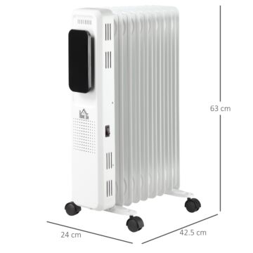 Homcom 2180w Oil Filled Radiator, 9 Fin, Portable Electric Heater With Led Display, 24h Timer, 3 Heat Settings, Adjustable Thermostat, Remote Control