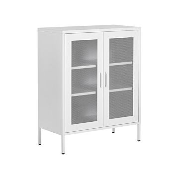 2 Door Sideboard White Steel Home Office Furniture Shelves Leg Caps Industrial Design Beliani