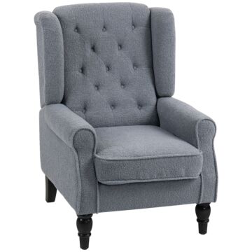 Homcom Wingback Accent Chair, Retro Upholstered Button Tufted Occasional Chair For Living Room And Bedroom, Grey
