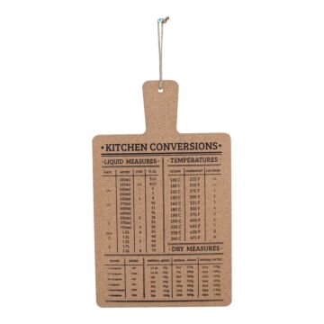 Hanging Cork Board Featuring Kitchen Conversions Chart