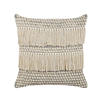 Decorative Cushion Beige Cotton 45 X 45 Cm With Tassels Boho Decor Accessories Beliani