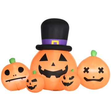 Outsunny Next Day Delivery 6ft Inflatable Halloween Large Pumpkin In Hat With Four Small Pumpkins, Blow-up Outdoor Led Display