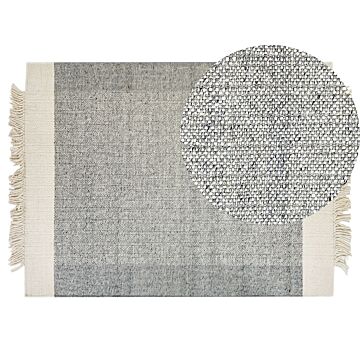 Area Rug Grey And Off-white Wool 140 X 200 Cm Rectangular Hand Woven Modern Design Beliani