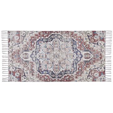 Area Rug Multicolour Polyester And Cotton 80 X 150 Cm Oriental Pattern Distressed With Tassels Living Room Bedroom Beliani