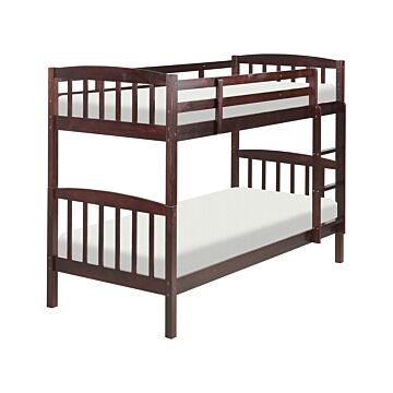 Bunk Bed Dark Wood Pine Eu Single Size 3ft 90 X 200 Cm High Sleeper Children Kids Bedroom Ladder Slats Beliani