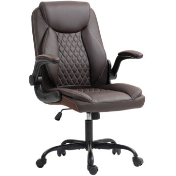 Homcom Faux Leather Office Chair. With Flip-up Armrests - Brown