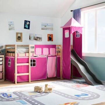 Vidaxl Kids' Loft Bed With Tower Pink 90x200 Cm Solid Wood Pine