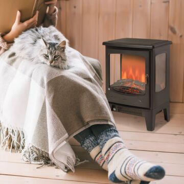 Homcom 1800w Tempered Glass Electric Fireplace Heater Black