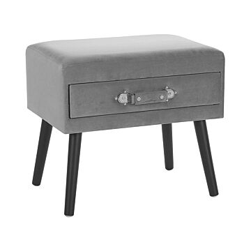 Side Table With Storage Grey Velvet Upholstery Black Legs 46 X 50 X 35 Cm Suitcase Beliani