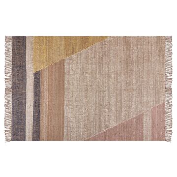 Area Rug Carpet Brown Jute Geometric Pattern 140 X 200 Cm Cm Rustic Boho Beliani