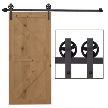 Homcom Modern Sliding Barn Door Closet Hardware Track Kit Track System Unit For Single Wooden Door 6ft/1830mm