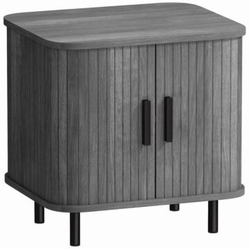 Homcom Bedside Table, Nordic Side Table With Roller Shutter Style Sliding Doors And Metal Legs For Bedroom, Living Room, Grey