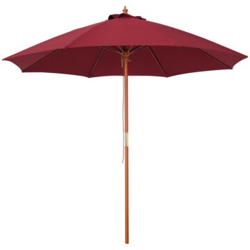 Outsunny 2.5m Wood Garden Parasol Sun Shade Patio Outdoor Market Umbrella Canopy With Top Vent, Wine Red