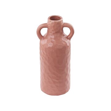 Flower Vase Pink Porcelain 24 Cm Decorative Handmade Tabletop Home Accessory Decoration Traditional Design Beliani