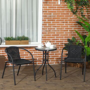Outsunny 3 Pieces Rattan Bistro Set - Black