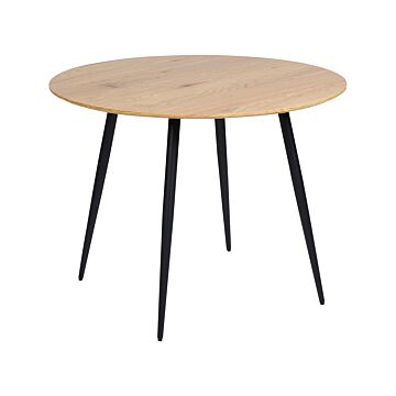 Round Dining Table Light Mdf Tabletop Metal Steel Base Legs 100 Cm 4 Seater Kitchen Furniture Beliani