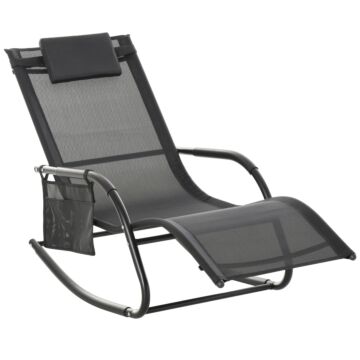 Outsunny Breathable Mesh Rocking Chair Patio Rocker Lounge For Indoor & Outdoor Recliner Seat W/ Removable Headrest For Garden And Patio Black