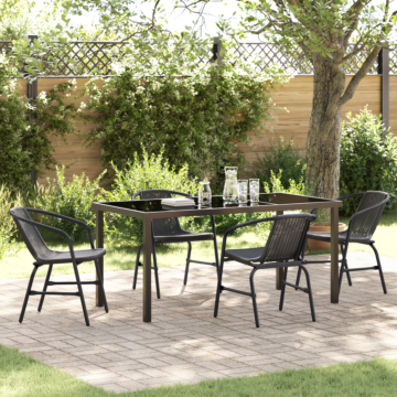 Vidaxl 5 Piece Garden Dining Set Black Poly Rattan