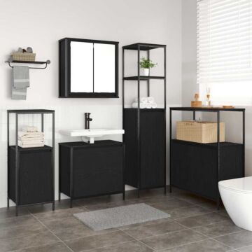 Vidaxl 5-piece Bathroom Furniture Set In Black Oak Engineered Wood