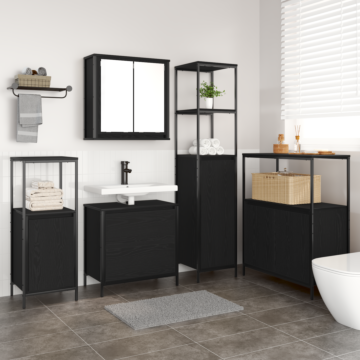 Vidaxl 5-piece Bathroom Furniture Set In Black Oak Engineered Wood
