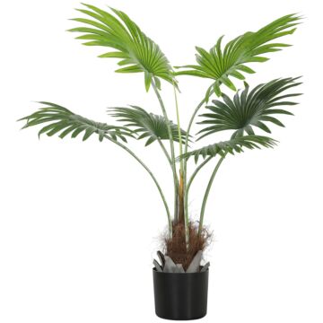 Homcom 94cm Artificial Palm Tree, Decorative Artificial Plant With Lifelike Peva Leaves And Coconut Coir, Fake Tree With Plastic Pot And Flocking For Home Office Decor, Green