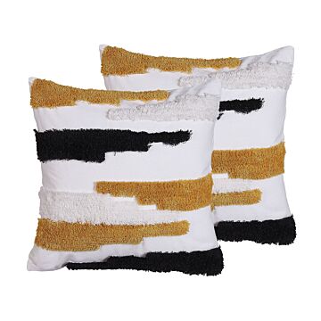 Set Of 2 Decorative Cushions Multicolour 45 X 45 Cm Throw Pillow Home Accessory Beliani