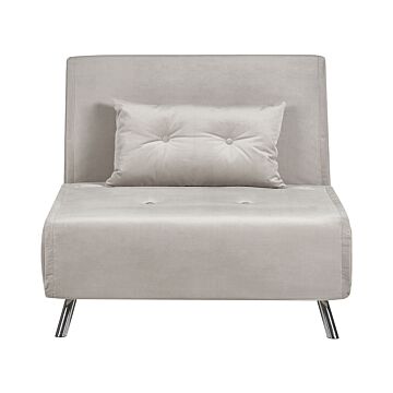 Sofa Bed Light Grey Velvet Fabric Upholstery Single Sleeper Fold Out Chair Bed With Cushion Modern Design Beliani