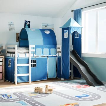 Vidaxl Kids' Loft Bed With Tower Blue 90x200 Cm Solid Wood Pine