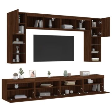 Vidaxl 8 Piece Tv Wall Cabinet Set With Led Lights Brown Oak