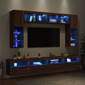 Vidaxl 8 Piece Tv Wall Cabinet Set With Led Lights Brown Oak