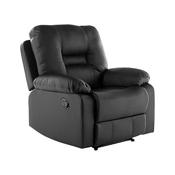 Recliner Chair Black Faux Leather Push-back Manually Adjustable Back And Footrest Beliani